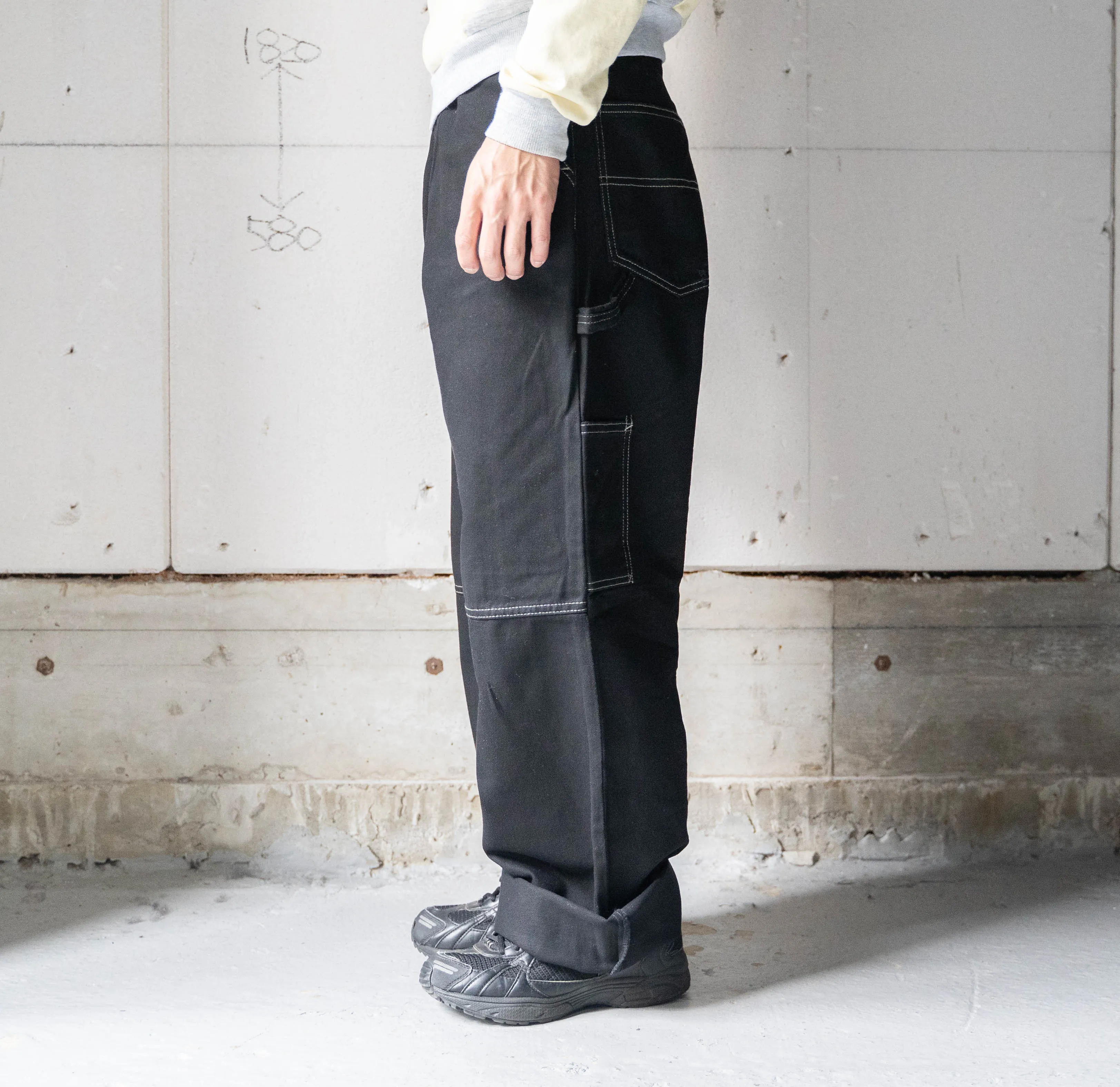 around 2000s "HERE&THERE" black baggy wide work pants -painter type- "dead stock"　